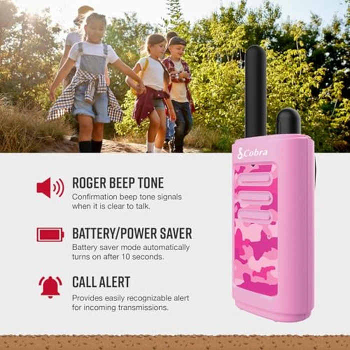Cobra HE150 P - Kid Friendly Walkie Talkies - 16-Mile Range, 2 Channels Two-Way Radio Set, Pink, (2-Pack) by COBRA - Image 4