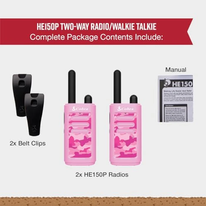 Cobra HE150 P - Kid Friendly Walkie Talkies - 16-Mile Range, 2 Channels Two-Way Radio Set, Pink, (2-Pack) by COBRA - Image 6