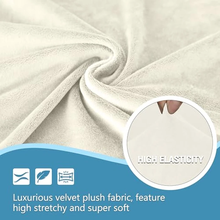 HDCAXKJ Corner Sectional Couch Covers Velvet Stretch L Shape Sofa Cover Soft Thick Sectional Slipcovers Set U Shaped Living Room Non Slip Magic Furniture Protector for Pet Dogs (Ivory White, X-Large) by HDCAXKJ - Image 3