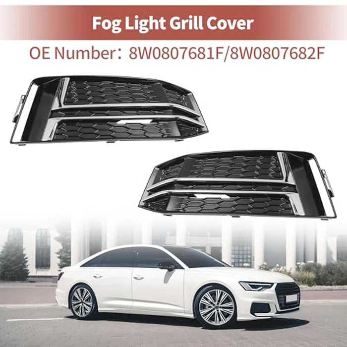 ACROPIX Fog Light Grill Front Lower Bumper Fog Light Cover Inserts for Audi A4 B9 S-Line S4 2016-2018 No.8W0807681F/8W0807682F Durable Front Left Right Black Silver Tone by ACROPIX - Image 2