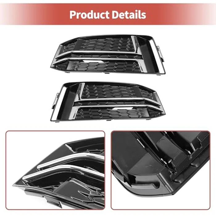 ACROPIX Fog Light Grill Front Lower Bumper Fog Light Cover Inserts for Audi A4 B9 S-Line S4 2016-2018 No.8W0807681F/8W0807682F Durable Front Left Right Black Silver Tone by ACROPIX - Image 5