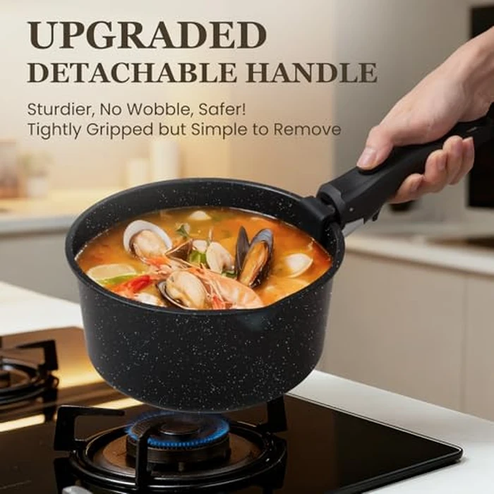 KIKCOIN 20 Pcs Pots and Pans Set Non Stick, Detachable Handle Cookware Sets Nonstick, Non Toxic Induction RV Kitchen Cooking Set with Removable Handles, Dishwasher/Oven Safe, Easy Clean (Black) by Kikcoin - Image 6