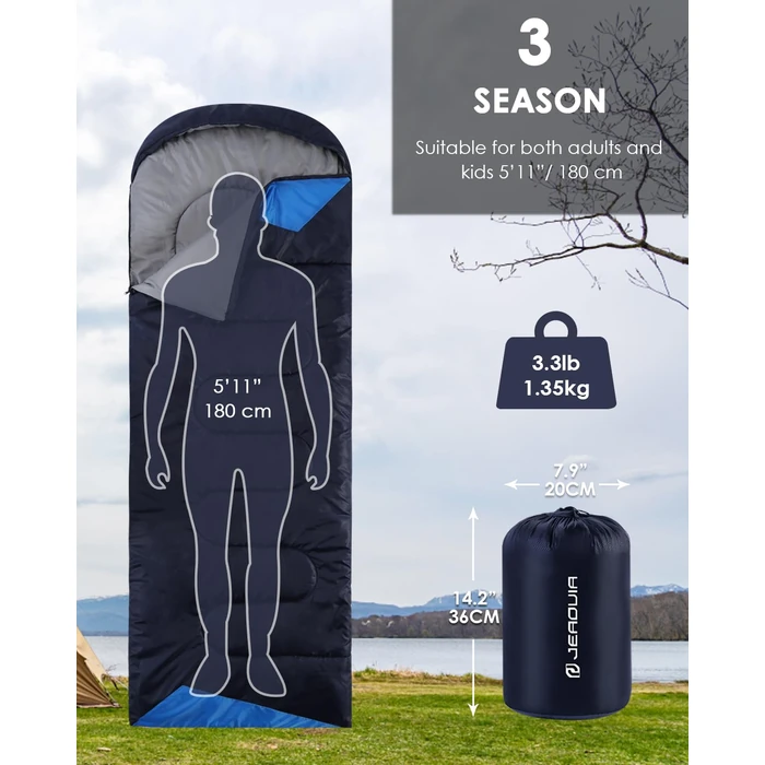 Sleeping Bags for Adults Backpacking Lightweight Waterproof- Cold Weather Sleeping Bag for Girls Boys Mens for Warm Camping Hiking Outdoor Travel Hunting with Compression Bags（Navy Blue） by JEAOUIA - Image 1