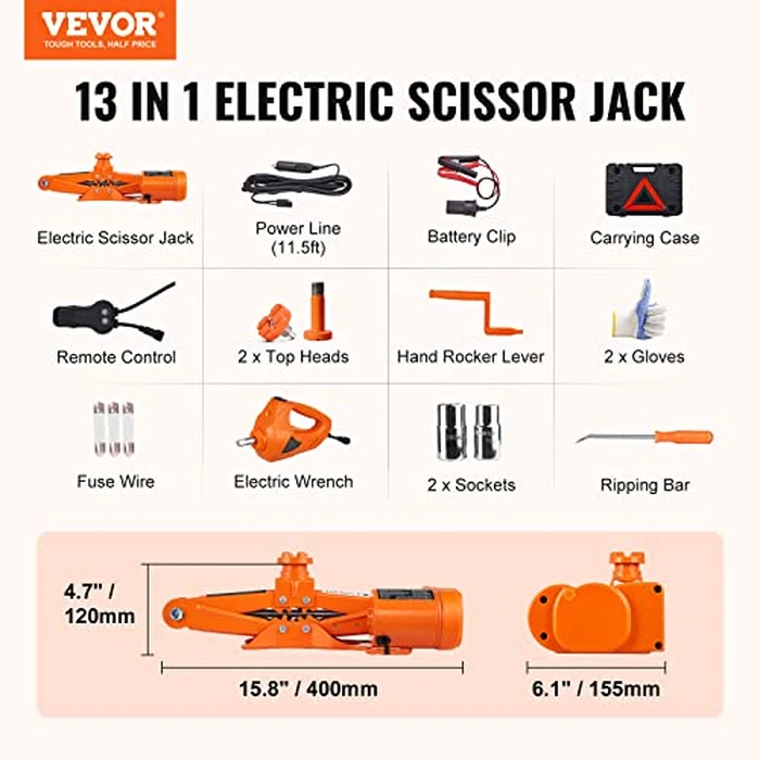 VEVOR Electric Car Jack, 3 Tons /6600 lbs 12V Electric Scissor Jack with Electric Impact Wrench, Double Saddles with Remote Control, Portable Car Jack for Sedan, SUV, Truck Tire Change Replacement by VEVOR - Image 7