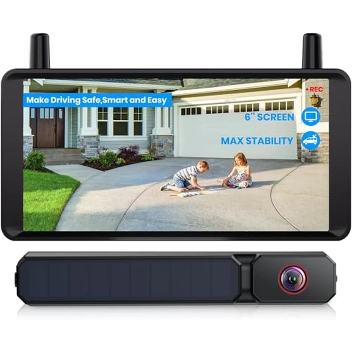 AUTO-VOX 6 Inch Solar Backup Camera Wireless: 2 Minute Install, 16:9 1080P HD Monitor, Dual Channel Split Screen, Clear Live View, DVR Recording, IP69K Waterproof Back up Camera for Car,Truck, Trailer by AUTO-VOX - Used - Like New condition