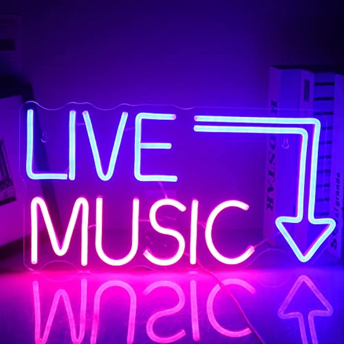 Live Music Neon Sign LED Neon Sign Large Blue and Pink Words for Music Studio USB Powered Switch for Wall Decor Beer,Bar,Bedroom,Party,Club by Wanxing - Used - Like New condition - US$27.38