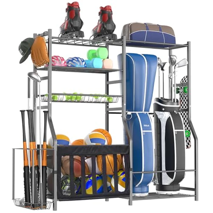 organizelink Heavy Duty Garage Sports Equipment Organizer, All-in-One Golf Bag Storage Rack & Multi-Sport Ball Holder for Basketballs, Bats & Kids Toys, Indoor/Outdoor Free Standing Gear Bin by organizelink - Used - Very Good condition - US$84.59
