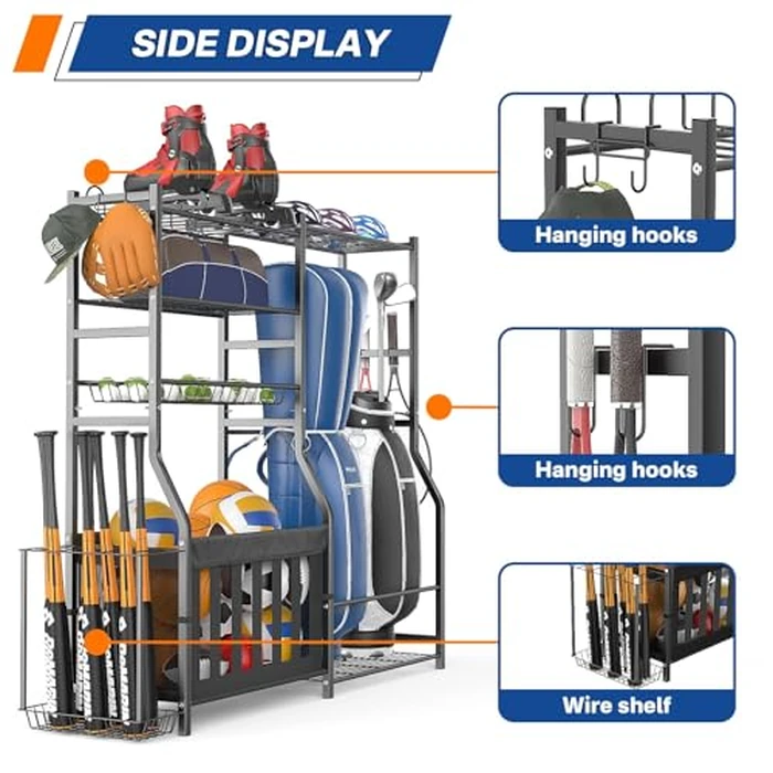 organizelink Heavy Duty Garage Sports Equipment Organizer, All-in-One Golf Bag Storage Rack & Multi-Sport Ball Holder for Basketballs, Bats & Kids Toys, Indoor/Outdoor Free Standing Gear Bin by organizelink - Image 5