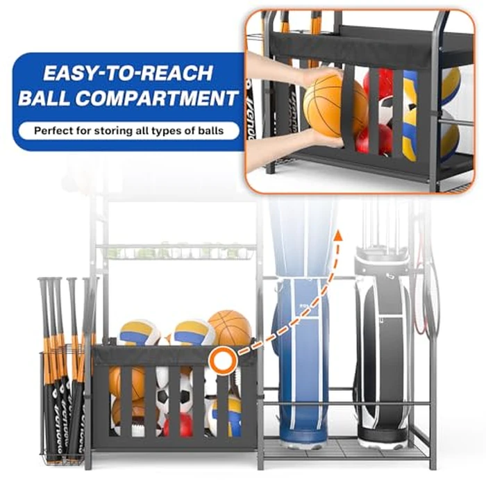 organizelink Heavy Duty Garage Sports Equipment Organizer, All-in-One Golf Bag Storage Rack & Multi-Sport Ball Holder for Basketballs, Bats & Kids Toys, Indoor/Outdoor Free Standing Gear Bin by organizelink - Image 6
