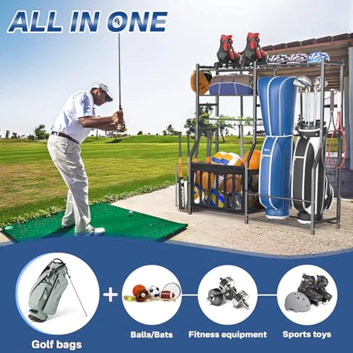 organizelink Heavy Duty Garage Sports Equipment Organizer, All-in-One Golf Bag Storage Rack & Multi-Sport Ball Holder for Basketballs, Bats & Kids Toys, Indoor/Outdoor Free Standing Gear Bin by organizelink - Image 8