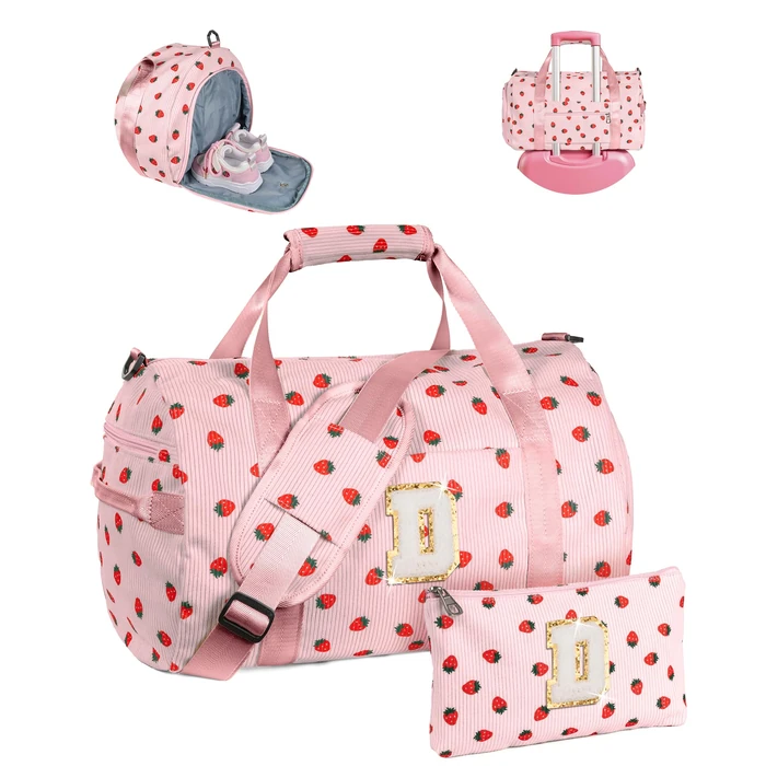 Vogewood Holiday Gift for Grandkids, Girls Gym Bag, Kids Personalized Weekend Duffel Bags with Shoe Compartment, Initial Travel Tote with Makeup Bag, Gifts for Cheerleader Girl (Letter D) by Vogewood - Used - Like New condition - US$22.88