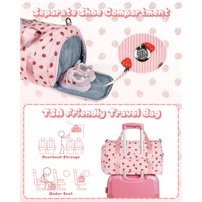 Vogewood Holiday Gift for Grandkids, Girls Gym Bag, Kids Personalized Weekend Duffel Bags with Shoe Compartment, Initial Travel Tote with Makeup Bag, Gifts for Cheerleader Girl (Letter D) by Vogewood - Image 3