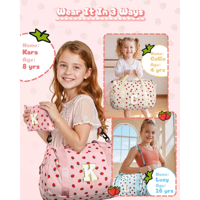 Vogewood Holiday Gift for Grandkids, Girls Gym Bag, Kids Personalized Weekend Duffel Bags with Shoe Compartment, Initial Travel Tote with Makeup Bag, Gifts for Cheerleader Girl (Letter D) by Vogewood - Image 4