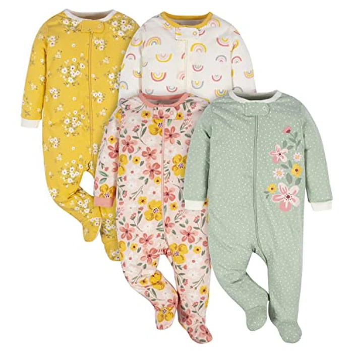 Gerber Baby Girls 4 Pack 'N Play Footie And Toddler Sleepers, Golden Floral, Preemie US by Gerber - Used - Like New condition - US$23.34