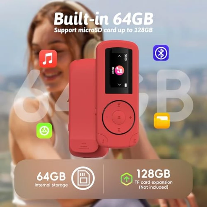 wiwoo 64GB Sport Clip on MP3 Player with Bluetooth- Superlight Mini MP3 Player with Clip and Recorder(No FM), MicroSD Support, Shuffle Playback for Running, Cycling, Hiking, Climbing and Yoga by wiwoo - Image 6