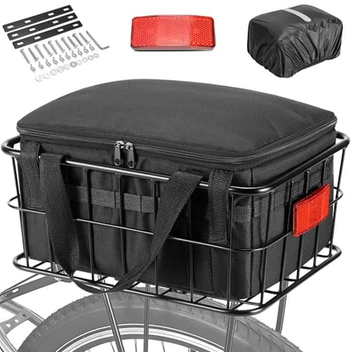 CDYWD Bike Basket Rear for Men Women, Large Bicycle Rack Basket for Adult Bikes with Removable Liner Bag & Waterproof Cover, Heavy Metal Back Cargo Basket for Ebike, Mountain Bike, City Bike, Cruiser by CDYWD - Used - Like New condition - US$36.09