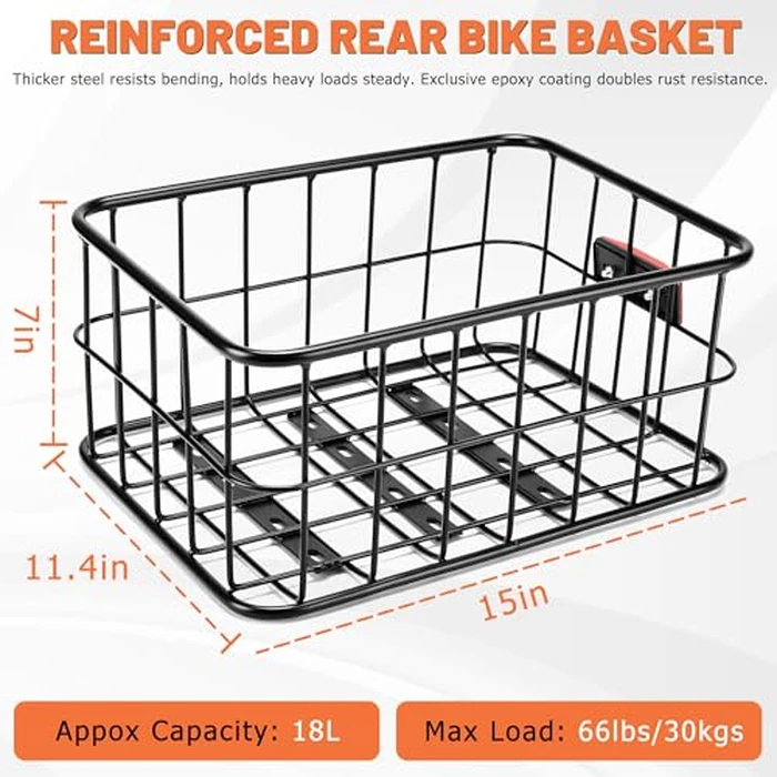 CDYWD Bike Basket Rear for Men Women, Large Bicycle Rack Basket for Adult Bikes with Removable Liner Bag & Waterproof Cover, Heavy Metal Back Cargo Basket for Ebike, Mountain Bike, City Bike, Cruiser by CDYWD - Image 5