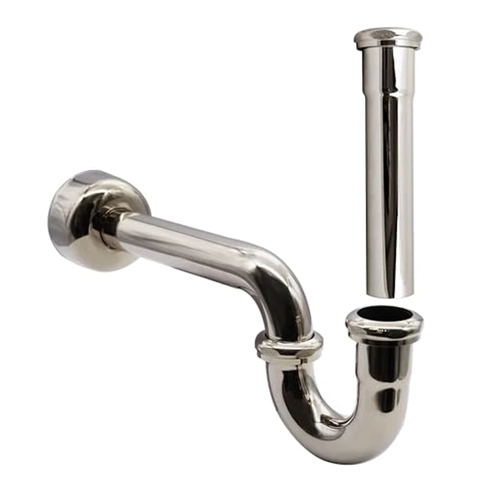 Westbrass CO401-8-05 1-1/4" Brass Bathroom Sink P-Trap with 8" Slip Joint Extension Tube, Polished Nickel by Westbrass - Image 1