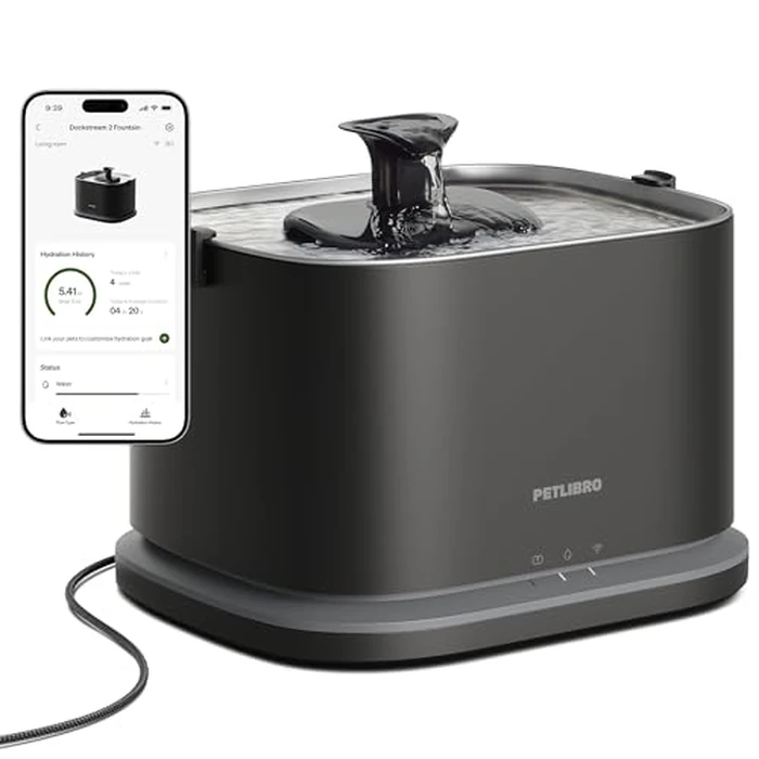 PETLIBRO Upgrade Cat Water Fountain Stainless Steel Tray, Dockstream 2 Cat Fountain Indoor, 3L/101oz Auto Cat Fountains for Drinking, App Monitoring Pet Water Fountain Dog, 5G WiFi Cat Water Dispenser by PETLIBRO - Image 1