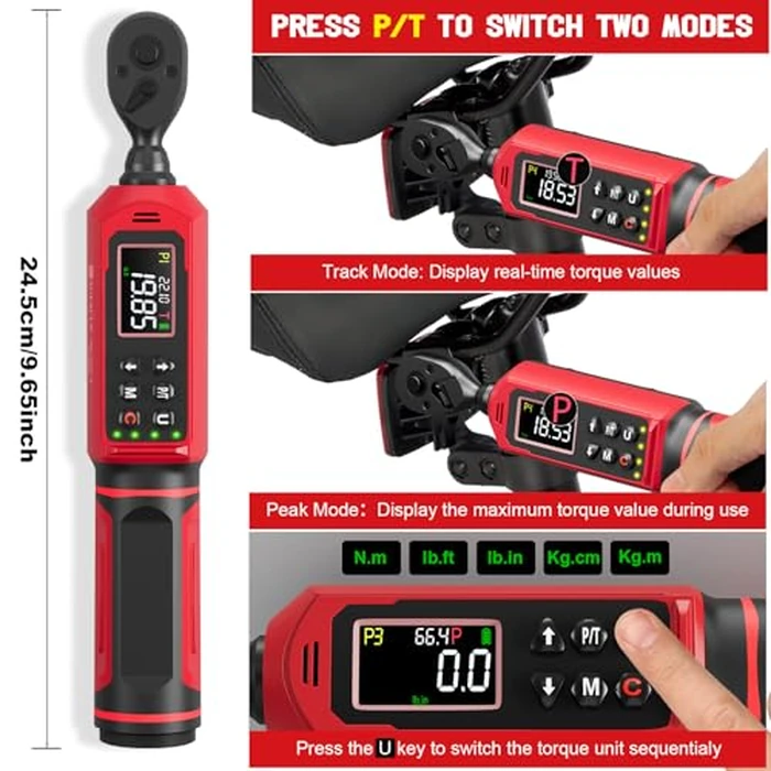 SUERCUP 1/4-inch Digital Torque Wrench(0.33-22.1Ft.Lb/0.45-30N.m) +/-1% Accuracy Digital Torque Wrench with Vibration, Buzzer,LED Notification and Five Units of Measure, for Bike, DIY and Home Repair by SUERCUP - Image 3