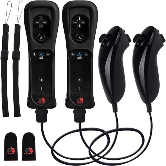 Digital Dynasty 2 Pack Motion Plus Wii Controller with Nunchuks - Wii Remote with Nunchuks Compatible with Nintendo Wii & Wii U (Black) by Digital Dynasty - Used - Like New condition