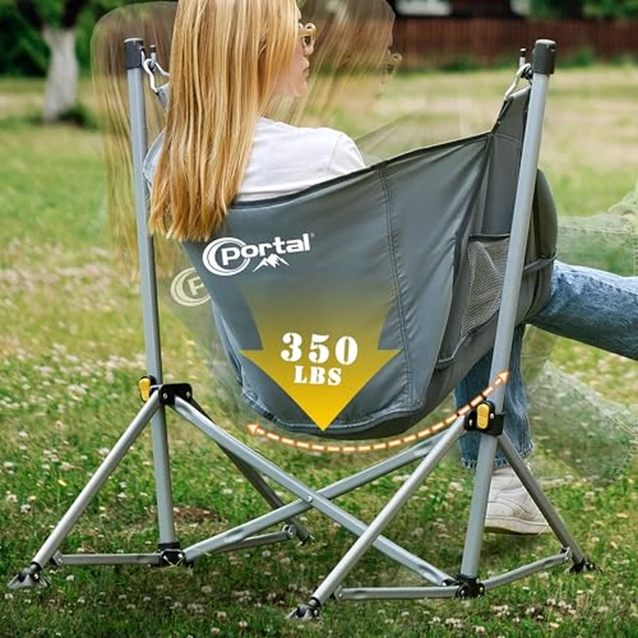 Portal Large Hammock Camping Chair Folding Rocking Chairs Portable Swinging Chair Wide Seat for Outdoor Lawn Patio Garden,Support 350 lbs, Grey by Portal - Image 2