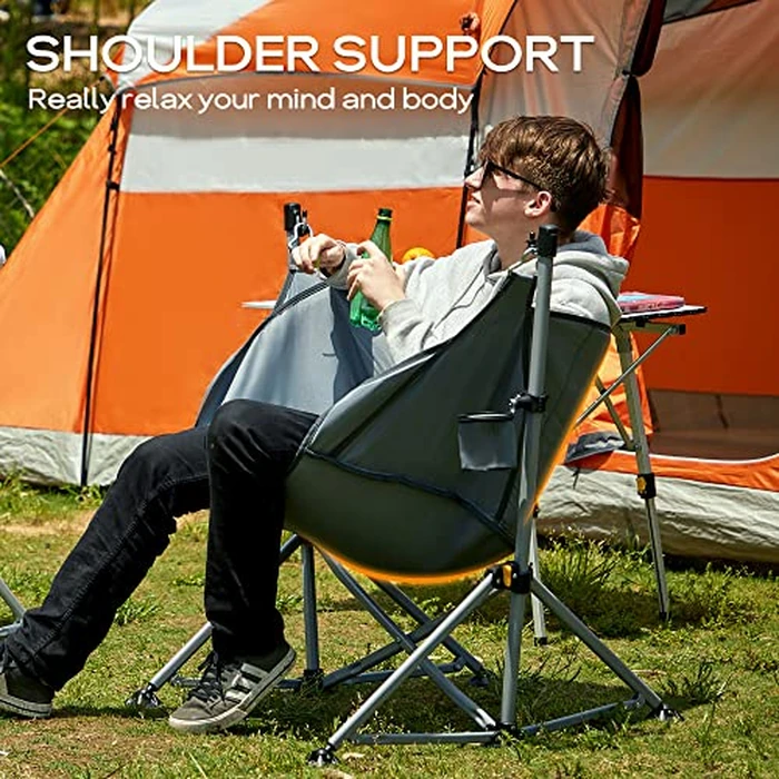 Portal Large Hammock Camping Chair Folding Rocking Chairs Portable Swinging Chair Wide Seat for Outdoor Lawn Patio Garden,Support 350 lbs, Grey by Portal - Image 3