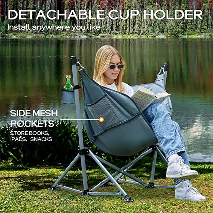 Portal Large Hammock Camping Chair Folding Rocking Chairs Portable Swinging Chair Wide Seat for Outdoor Lawn Patio Garden,Support 350 lbs, Grey by Portal - Image 5