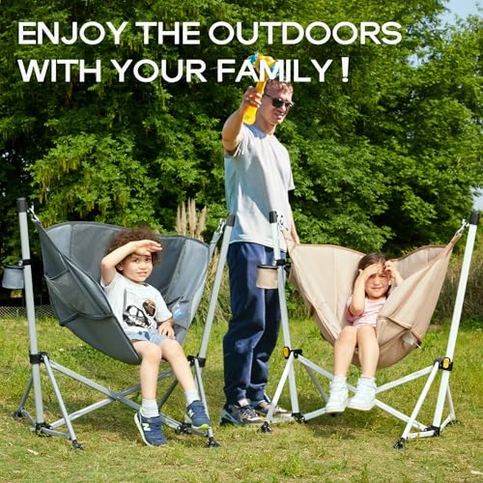 Portal Large Hammock Camping Chair Folding Rocking Chairs Portable Swinging Chair Wide Seat for Outdoor Lawn Patio Garden,Support 350 lbs, Grey by Portal - Image 6
