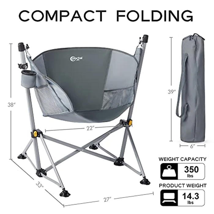 Portal Large Hammock Camping Chair Folding Rocking Chairs Portable Swinging Chair Wide Seat for Outdoor Lawn Patio Garden,Support 350 lbs, Grey by Portal - Image 8