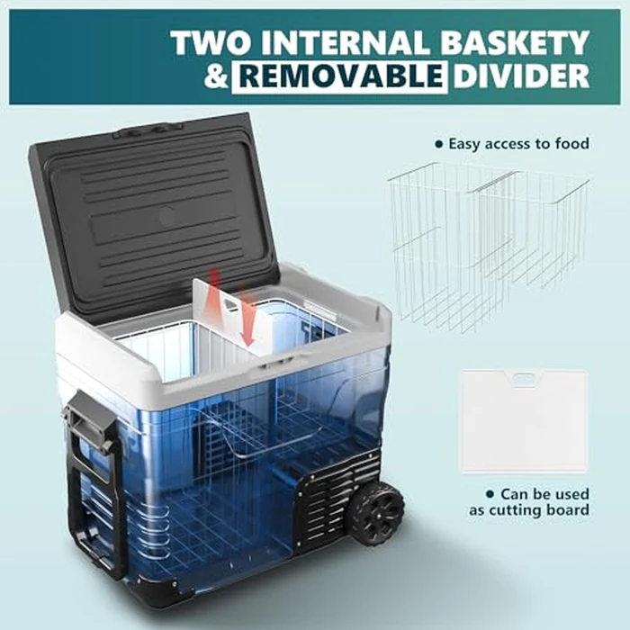 EUHOMY 12 Volt Refrigerator, 53QT(50L) Electric Cooler, Portable Freezer 12V/24V DC 100-240V AC, 12V Fridge -4℉~68℉, 12V Cooler with Wheels & 2 Baskets for Travel,Camping,Truck,Boat by EUHOMY - Image 2