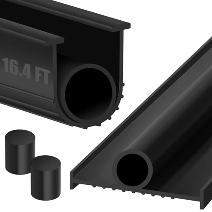 ToLanbbt Garage Door Bottom Rubber Seals 16.4FT Garage Door Weather Stripping Kit Seal Strip Replacement with 5/16" T Ends & 2 End Plugs Universal U+O Ring Weatherproof Garage Door Bottom Seal, Black by ToLanbbt - Image 1