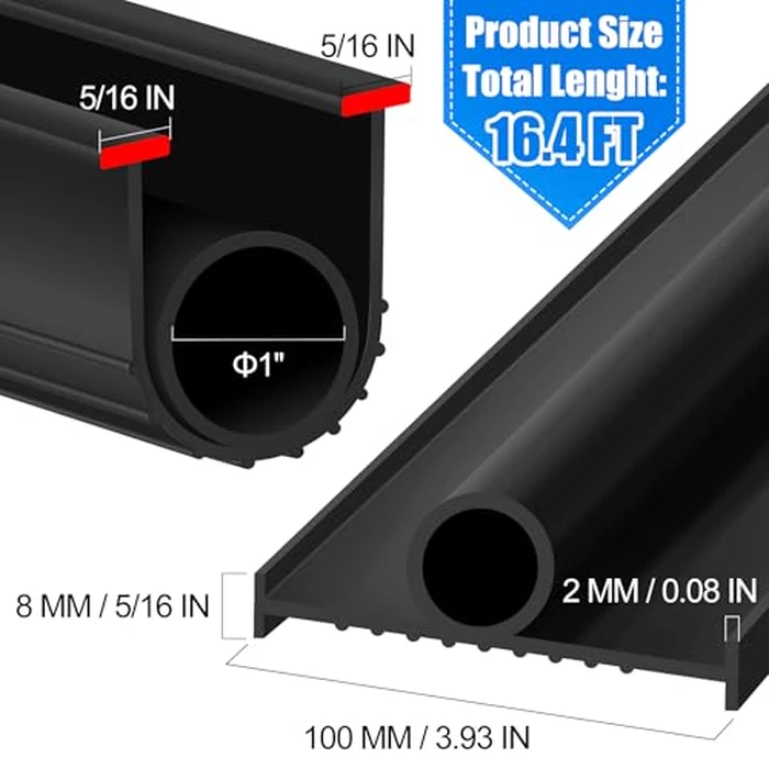 ToLanbbt Garage Door Bottom Rubber Seals 16.4FT Garage Door Weather Stripping Kit Seal Strip Replacement with 5/16" T Ends & 2 End Plugs Universal U+O Ring Weatherproof Garage Door Bottom Seal, Black by ToLanbbt - Image 2