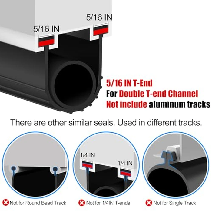 ToLanbbt Garage Door Bottom Rubber Seals 16.4FT Garage Door Weather Stripping Kit Seal Strip Replacement with 5/16" T Ends & 2 End Plugs Universal U+O Ring Weatherproof Garage Door Bottom Seal, Black by ToLanbbt - Image 3