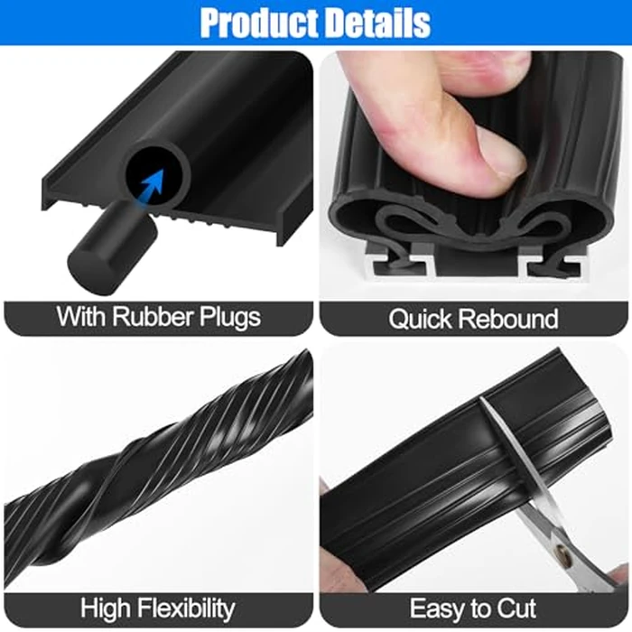ToLanbbt Garage Door Bottom Rubber Seals 16.4FT Garage Door Weather Stripping Kit Seal Strip Replacement with 5/16" T Ends & 2 End Plugs Universal U+O Ring Weatherproof Garage Door Bottom Seal, Black by ToLanbbt - Image 6