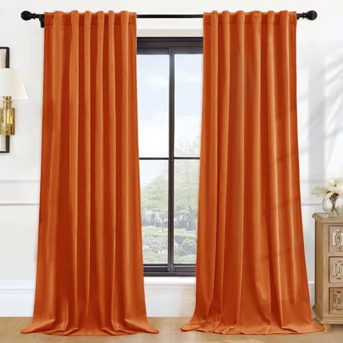 P Pothuiny Blackout Velvet Curtains 108 Inches Long, 2 Panels Burnt Orange Velvet Drapes Rod Pocket Back Tab Design Window Thermal Insulated Curtains for Living Dining Room, Bedroom (W52 xL108) by P Pothuiny - Image 1