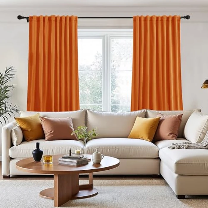 P Pothuiny Blackout Velvet Curtains 108 Inches Long, 2 Panels Burnt Orange Velvet Drapes Rod Pocket Back Tab Design Window Thermal Insulated Curtains for Living Dining Room, Bedroom (W52 xL108) by P Pothuiny - Image 8