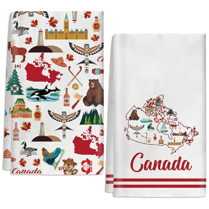 2 Pcs Canada Kitchen Towel Canada Souvenirs Canadian Gifts Maple Leaf Towel Canadian 24 x 16 Inch Kitchen Tea Towels by Ayyiate - Used - Good condition - CA$10.30