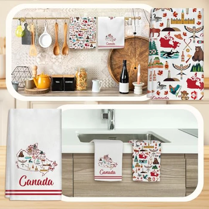2 Pcs Canada Kitchen Towel Canada Souvenirs Canadian Gifts Maple Leaf Towel Canadian 24 x 16 Inch Kitchen Tea Towels by Ayyiate - Image 4