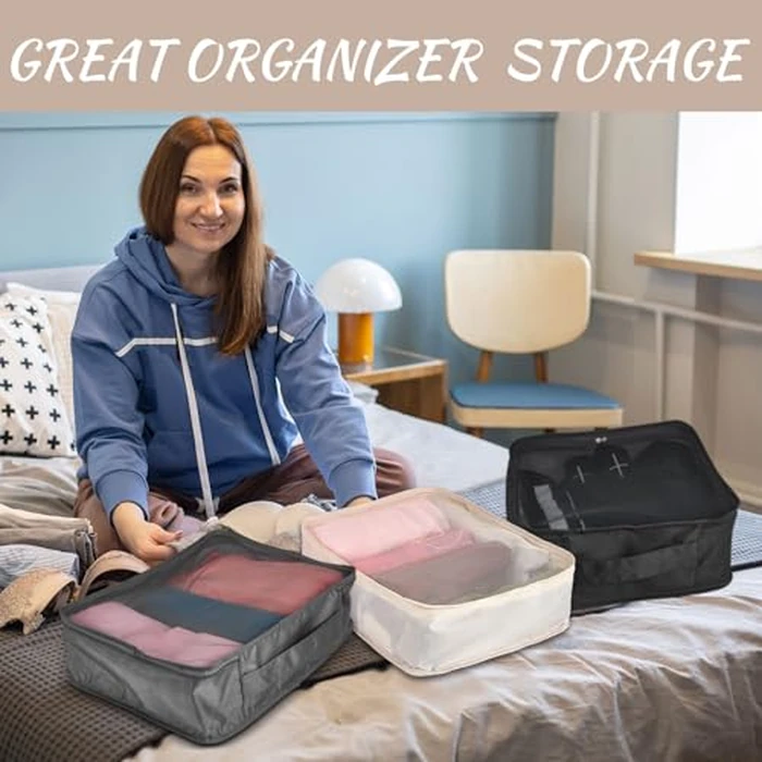 Silkfly 12 Pcs Packing Cubes for Suitcase Travel Luggage Bags Bulk Mesh Organizer Set for Hiking Camping Backpacking Clothes Accessories(Black,Gray,Beige) by Silkfly - Image 5