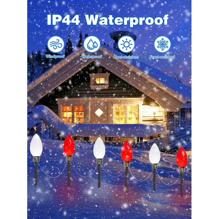 12 Pack Large C9 Christmas Decorations Outdoor, Waterproof C9 Christmas Lights Plug in with 2 Modes and Timer, Pathway Light for Party Indoor Yard Patio Walkway Garden Xmas Decoration (Red and White) by EXF - Image 2