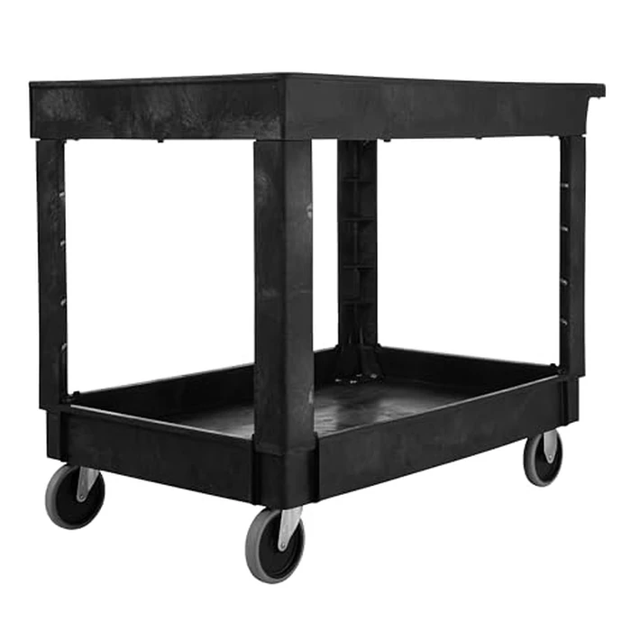 Rubbermaid Commercial Products 2-Shelf Utility/Service Cart, Medium, Lipped Shelves, Standard Handle, 500 lbs. Capacity, for Warehouse/Garage/Cleaning/Manufacturing/Maintenance by Rubbermaid Commercial Products - Used - Very Good condition