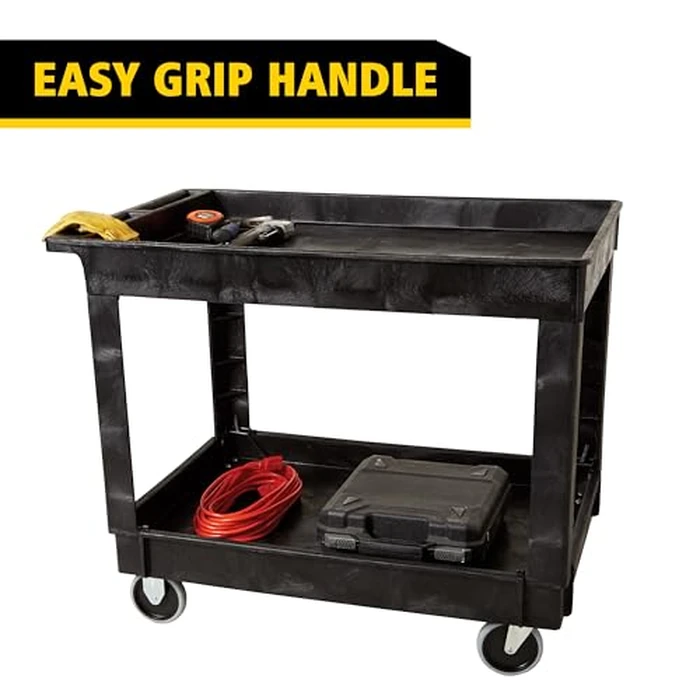 Rubbermaid Commercial Products 2-Shelf Utility/Service Cart, Medium, Lipped Shelves, Standard Handle, 500 lbs. Capacity, for Warehouse/Garage/Cleaning/Manufacturing/Maintenance by Rubbermaid Commercial Products - Image 3