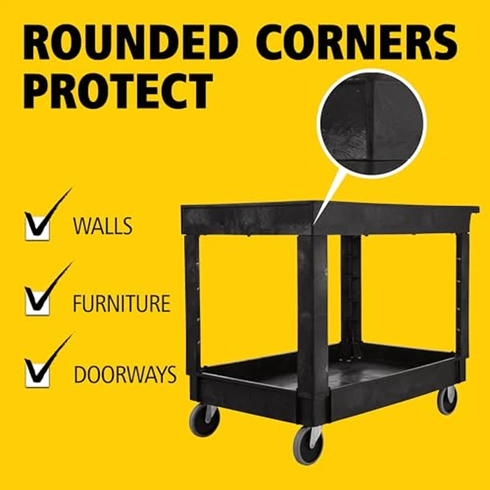 Rubbermaid Commercial Products 2-Shelf Utility/Service Cart, Medium, Lipped Shelves, Standard Handle, 500 lbs. Capacity, for Warehouse/Garage/Cleaning/Manufacturing/Maintenance by Rubbermaid Commercial Products - Image 4