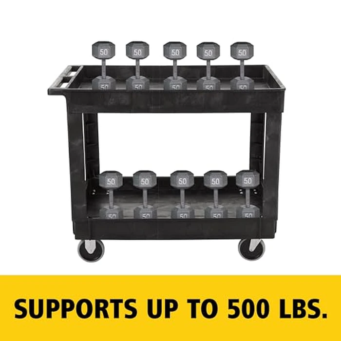 Rubbermaid Commercial Products 2-Shelf Utility/Service Cart, Medium, Lipped Shelves, Standard Handle, 500 lbs. Capacity, for Warehouse/Garage/Cleaning/Manufacturing/Maintenance by Rubbermaid Commercial Products - Image 5