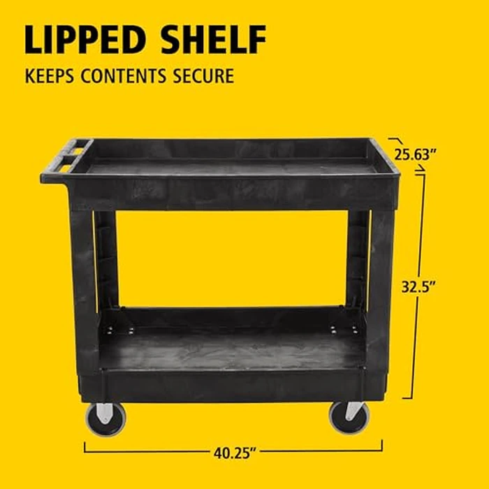 Rubbermaid Commercial Products 2-Shelf Utility/Service Cart, Medium, Lipped Shelves, Standard Handle, 500 lbs. Capacity, for Warehouse/Garage/Cleaning/Manufacturing/Maintenance by Rubbermaid Commercial Products - Image 6