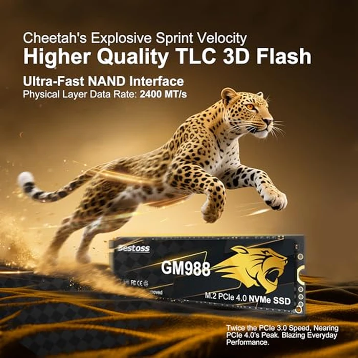 M.2 2280 NVMe SSD 1TB PCIe Gen 4, Up to 7300MB/s, SLC Cache & HMB, PS5/PC/Laptop Upgrade, Tailored for Gamers, Video Editors, High-End Creators, and AI Developers Demanding Blazing-Fast Speed GM988 by Bestoss - Image 2