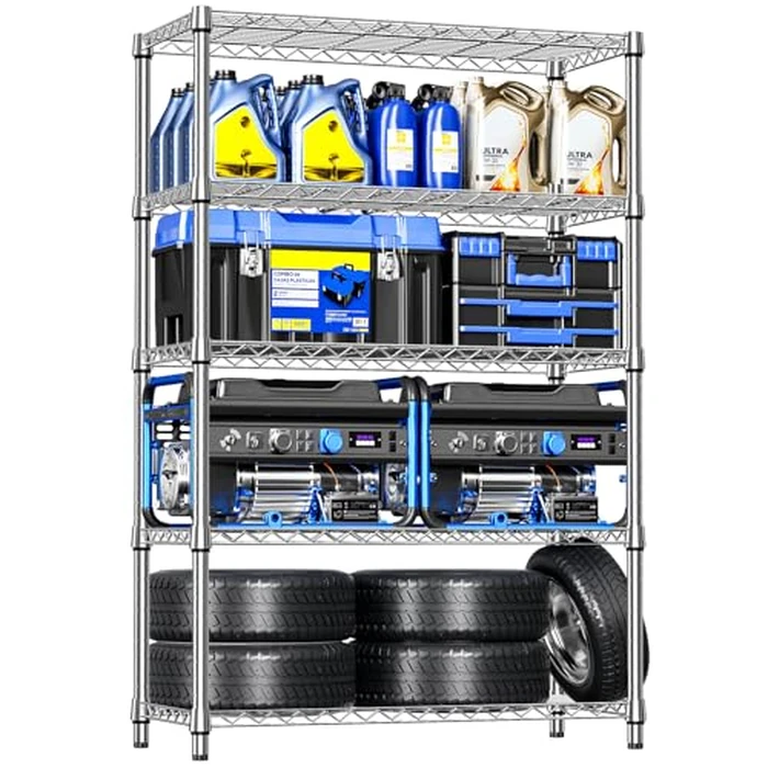 IZEUK 5-Tier Heavy Duty Metal Storage Shelving Unit (Chrome, 17.7" D x 47.2" W x 72.3" H, 1750 lbs Capacity), Adjustable Steel Wire Rack Shelf Organizer for Garage, Kitchen, Pantry, Basement, Laundry by IZEUK - Used - Very Good condition - US$107.76