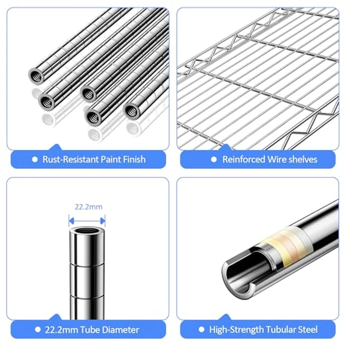 IZEUK 5-Tier Heavy Duty Metal Storage Shelving Unit (Chrome, 17.7" D x 47.2" W x 72.3" H, 1750 lbs Capacity), Adjustable Steel Wire Rack Shelf Organizer for Garage, Kitchen, Pantry, Basement, Laundry by IZEUK - Image 3