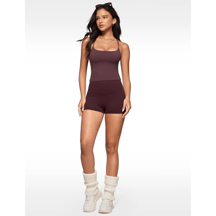 INGIA Womens Low Scoop Neck Tank Tops Built in Bra U Back Workout Tanks Spaghetti Criss Cross Strap Sleeveless Cropped Top Americano (Plumbrown) Small by INGIA - Image 4